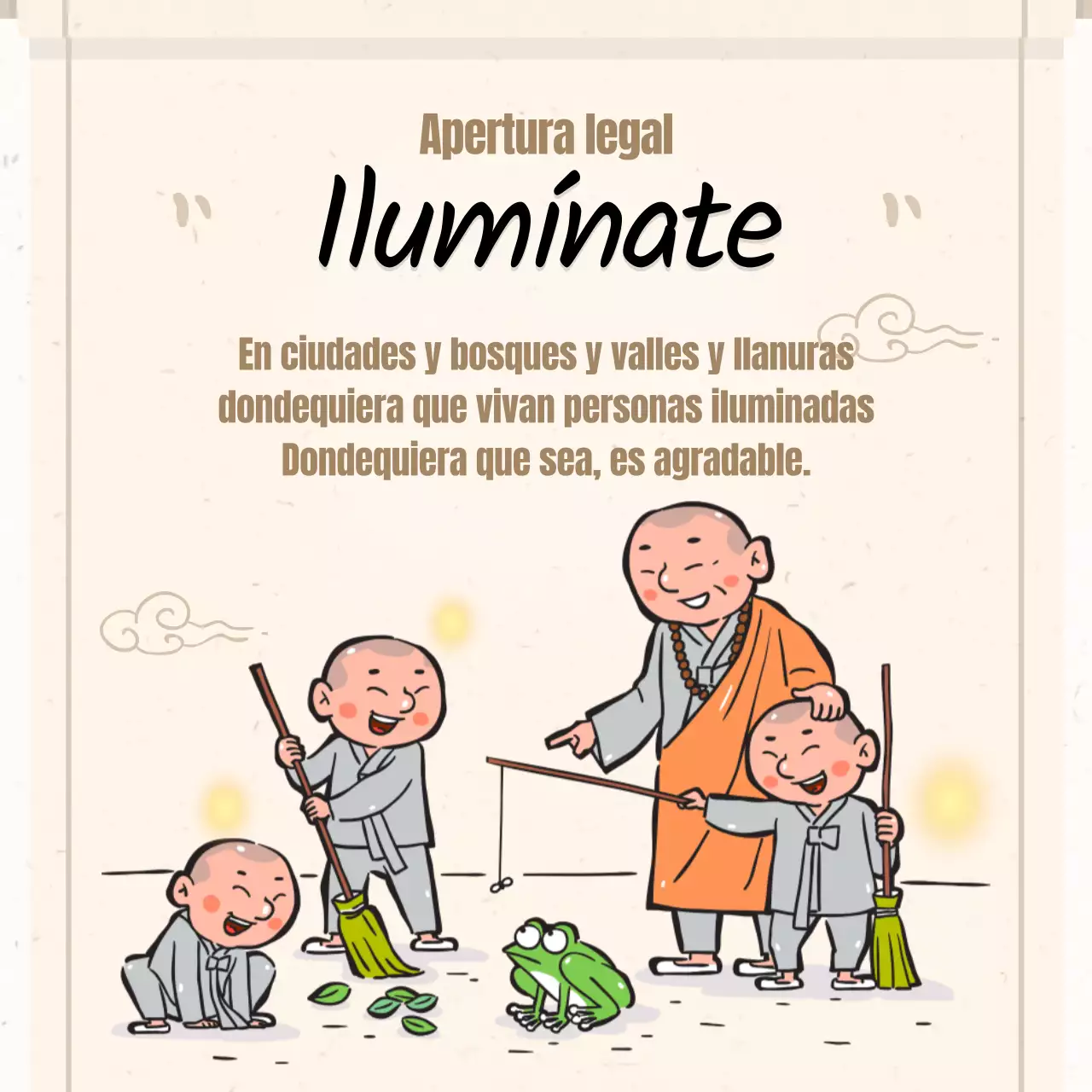 Una colección de ilustraciones budistas en color beige.