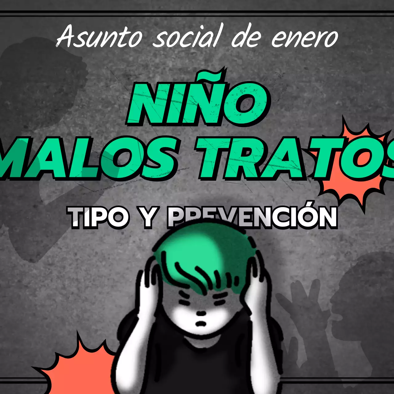 Tipos y prevención del maltrato infantil en Verde Gris Naranja Periódico Noticias Concepto