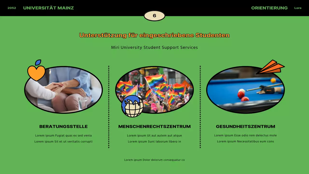 Vintage-Konzept in Blau und Orange für die Orientierung internationaler Studenten