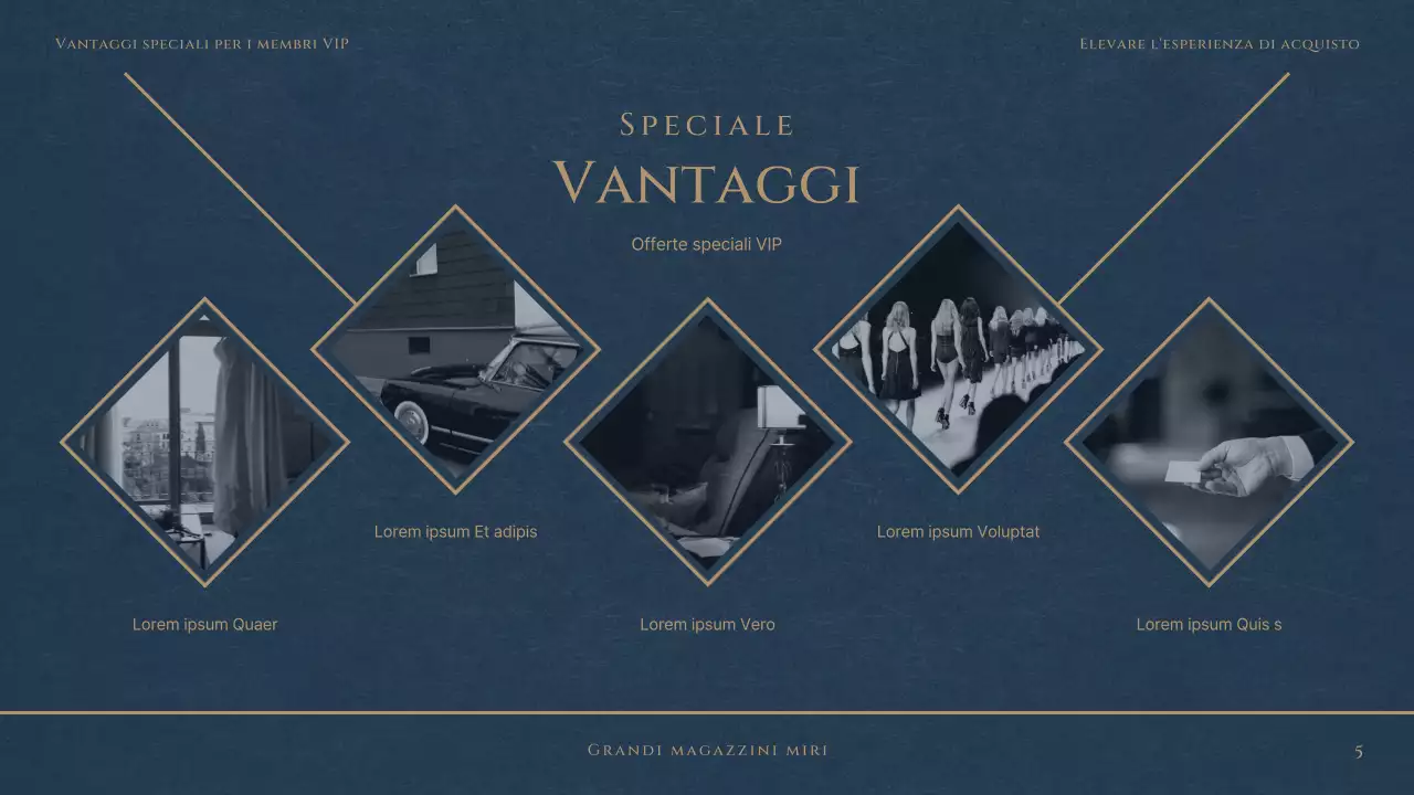 Un lussuoso club VIP di grandi magazzini in rosso e blu marino