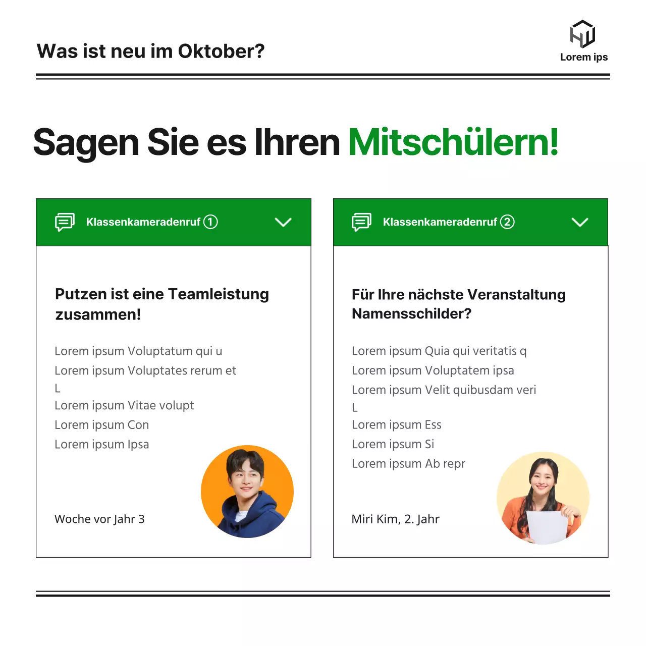 Ein monatlicher Newsletter der Bachelor-Abteilung einer Universität mit einem niedlichen, übersichtlichen und einfachen Blog in Grün und Orange und monotonen Illustrationen von Notion.