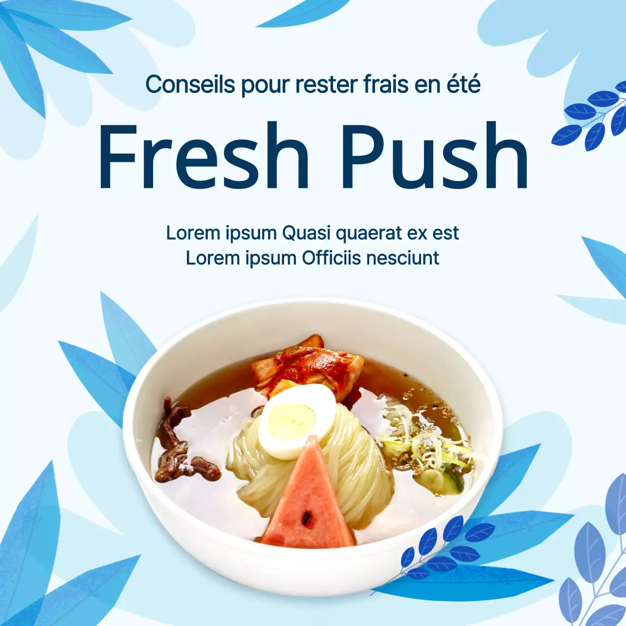 Promouvoir une illustration de feuille bleue kit repas de nouilles de blé