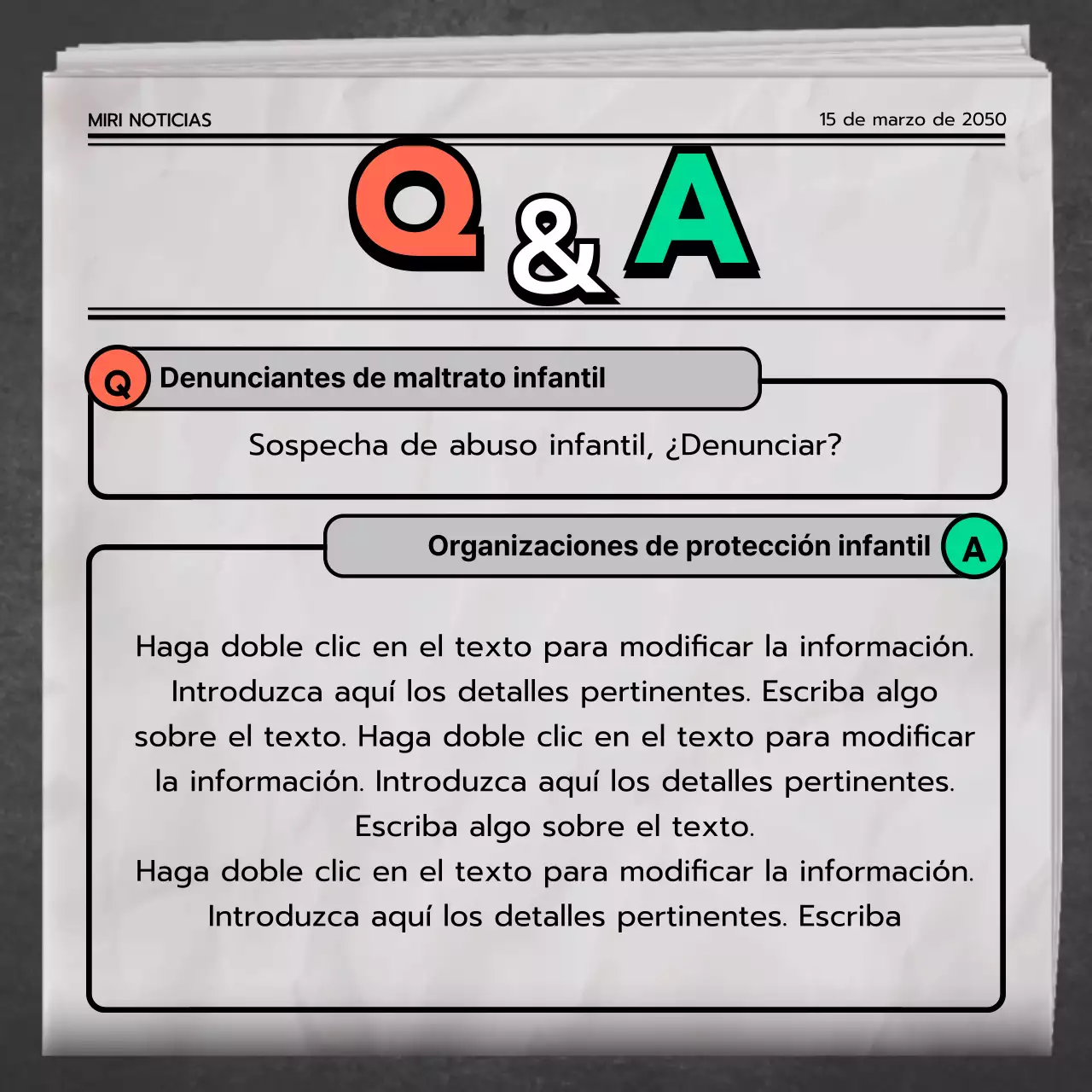 Tipos y prevención del maltrato infantil en Verde Gris Naranja Periódico Noticias Concepto