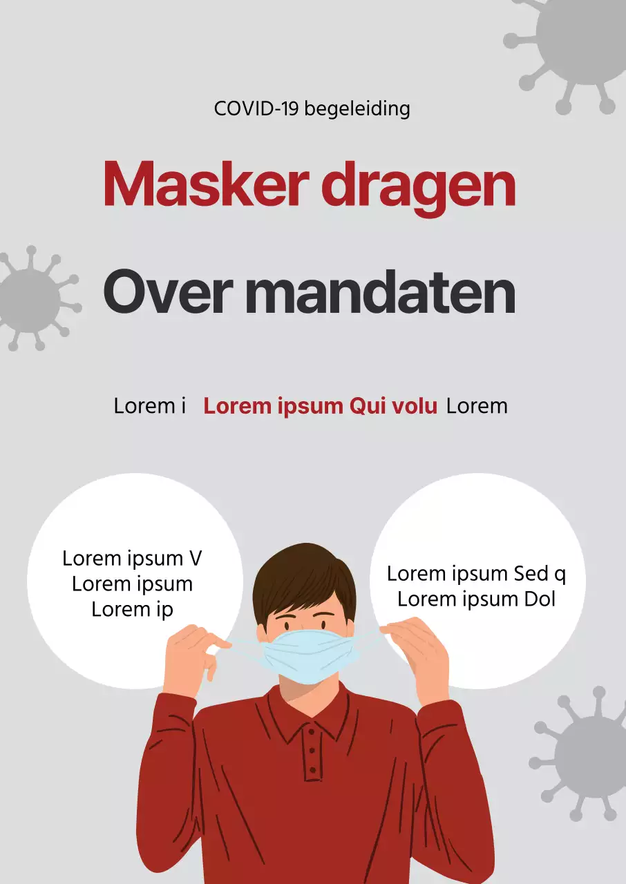 Hoe draag je een coronamasker met een paarsgrijze illustratie?