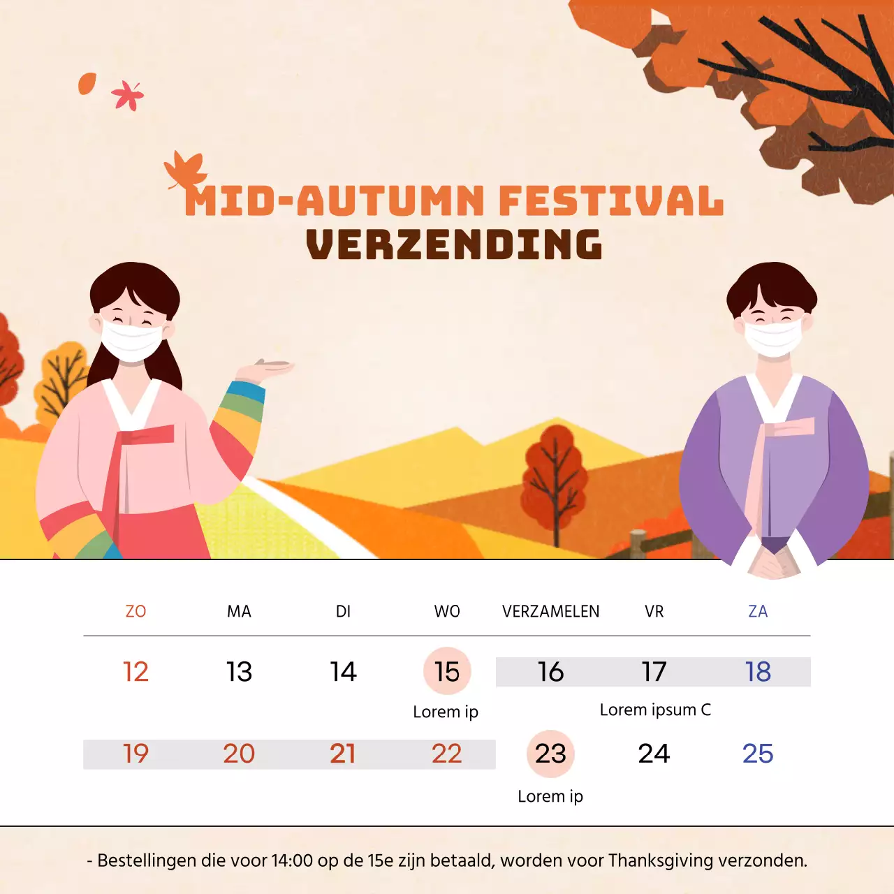 Obon-levering met een oranje herfstillustratieconcept