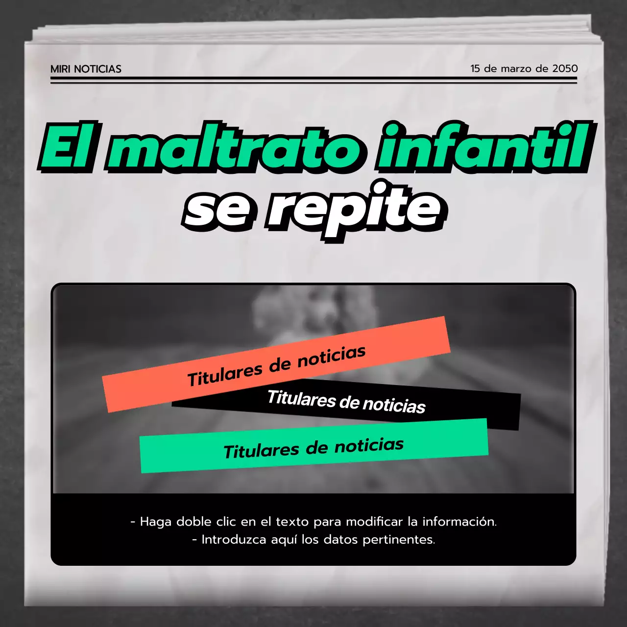 Tipos y prevención del maltrato infantil en Verde Gris Naranja Periódico Noticias Concepto