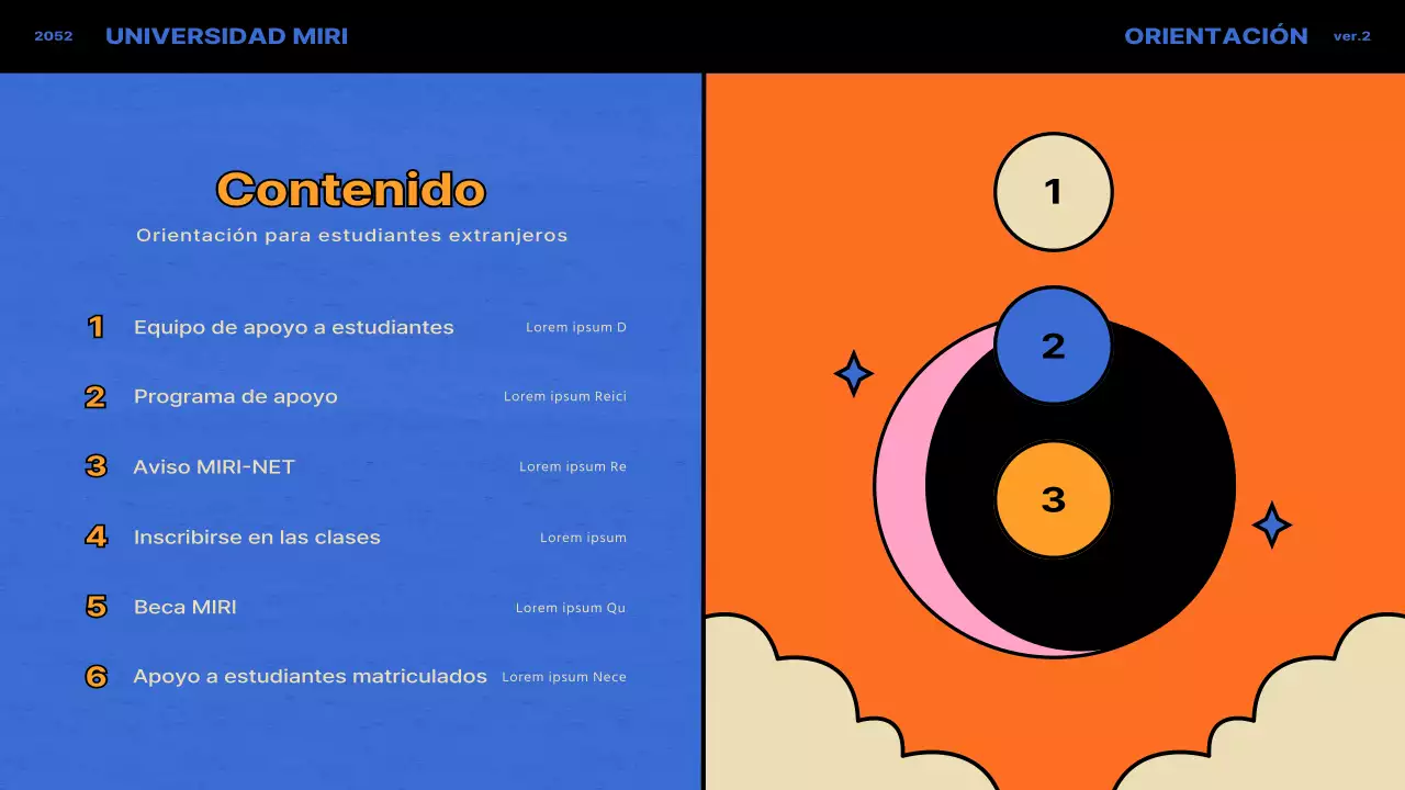Concepto vintage en azul y naranja para la orientación de estudiantes internacionales