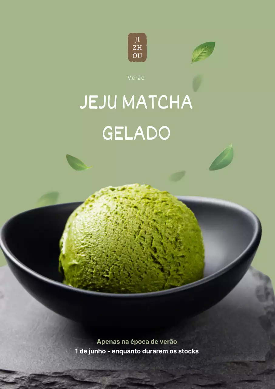 Cartaz verde simples para um café de gelado de matcha
