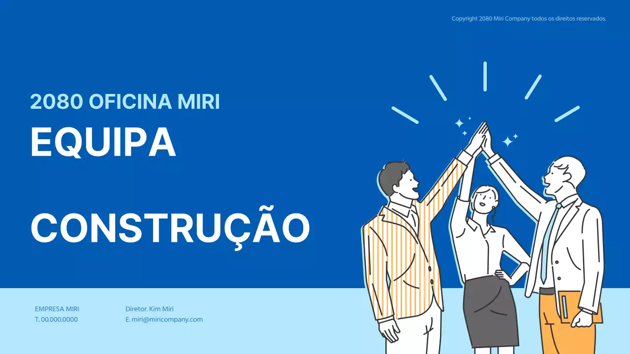 Oficina de formação de equipas com ilustrações em azul e amarelo