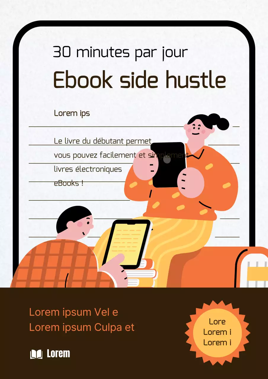 Ebook side hustle avec fond texturé en papier et illustrations orange