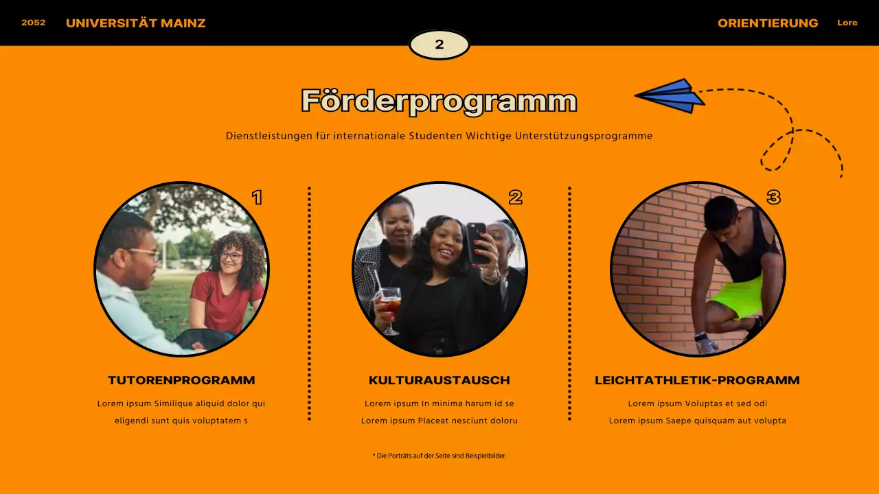 Vintage-Konzept in Blau und Orange für die Orientierung internationaler Studenten