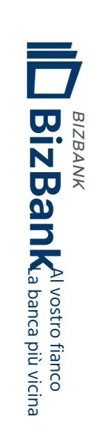 Promozione di una banca con un semplice logo e testo in blu navy.