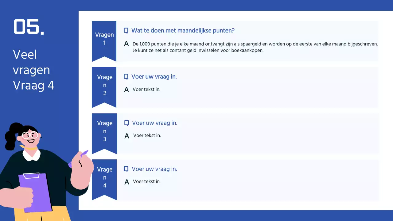 Een boekenplankthema met menselijke illustraties op een eenvoudige achtergrond van paars en blauw.