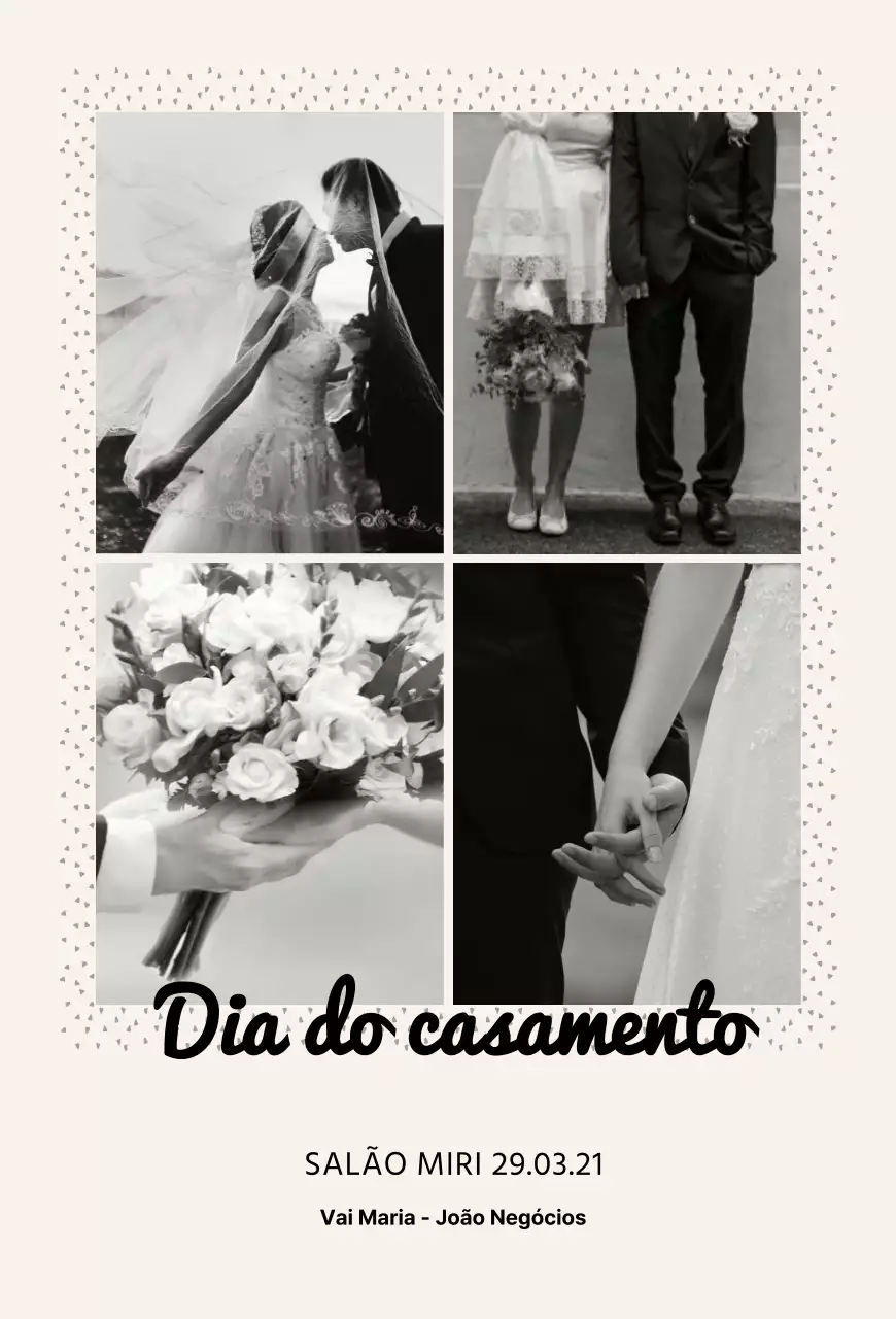 Convite de casamento simples com moldura de imagem esquartejada em bege e preto