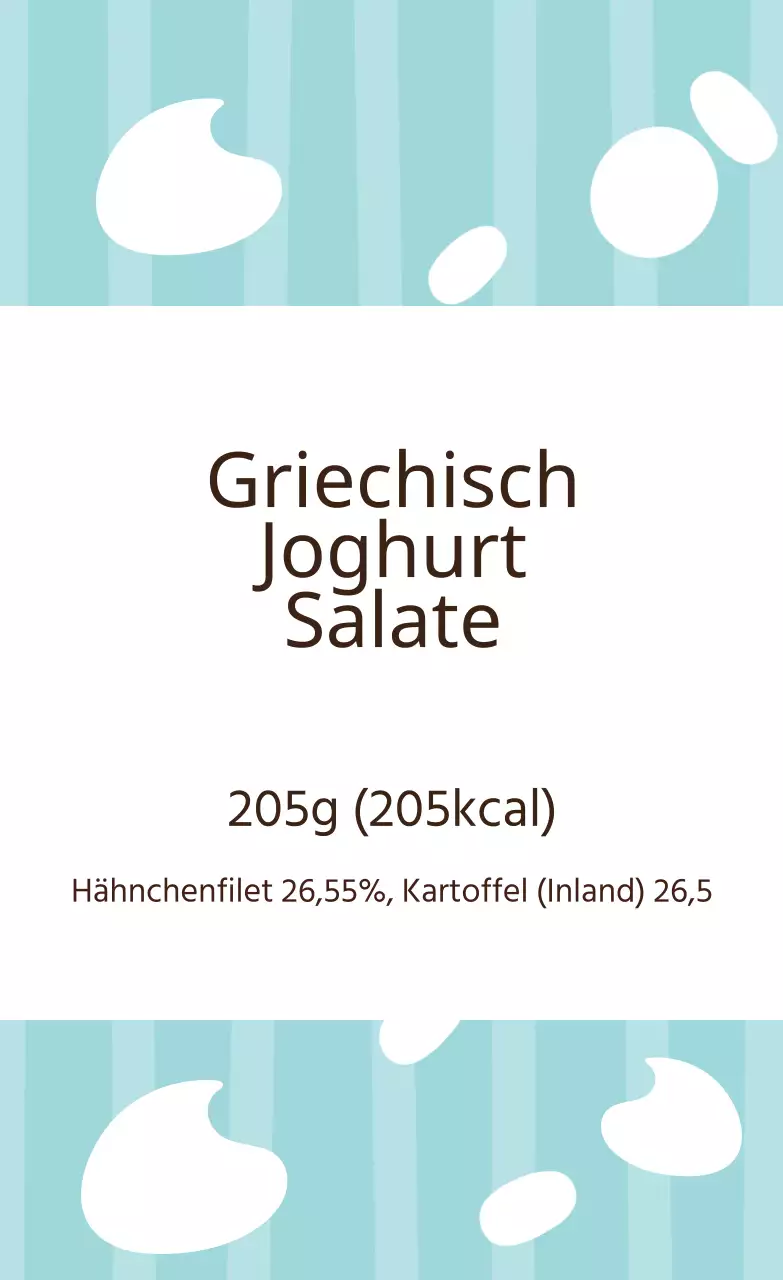 Himmelsweißes illustriertes Etikett für griechischen Joghurtsalat