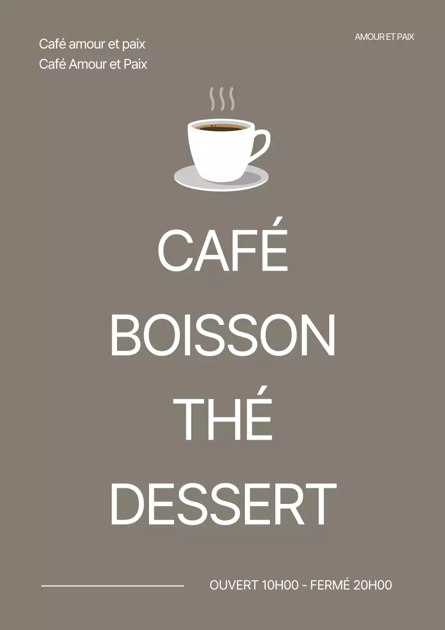 Faites la promotion de votre carte des boissons avec des couleurs calmes et une mise en valeur du nom.