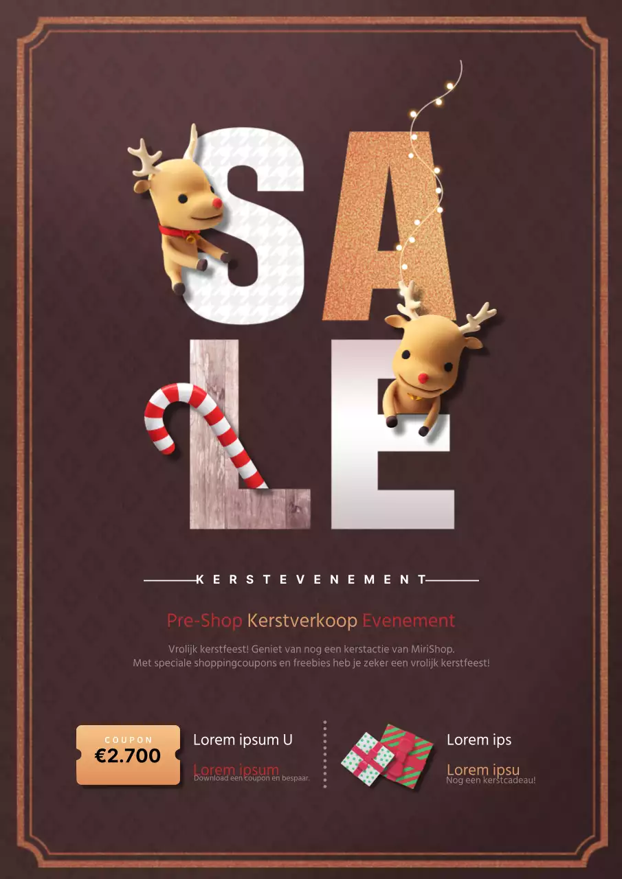 Schattige kerstuitverkoop met Rudolph in het bruin