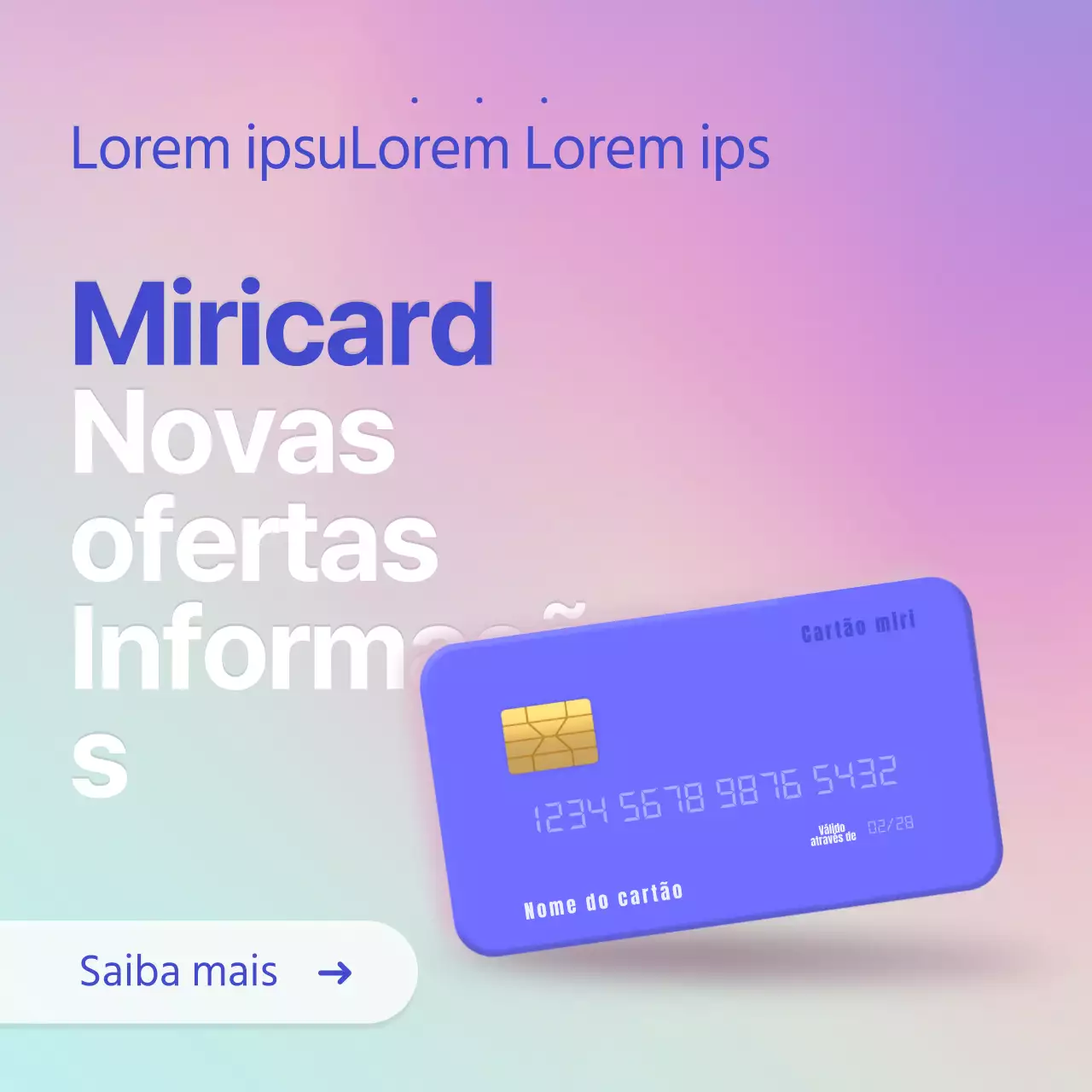 Ofertas de cartões de crédito num conceito de ecrã Web com gradientes roxos e menta