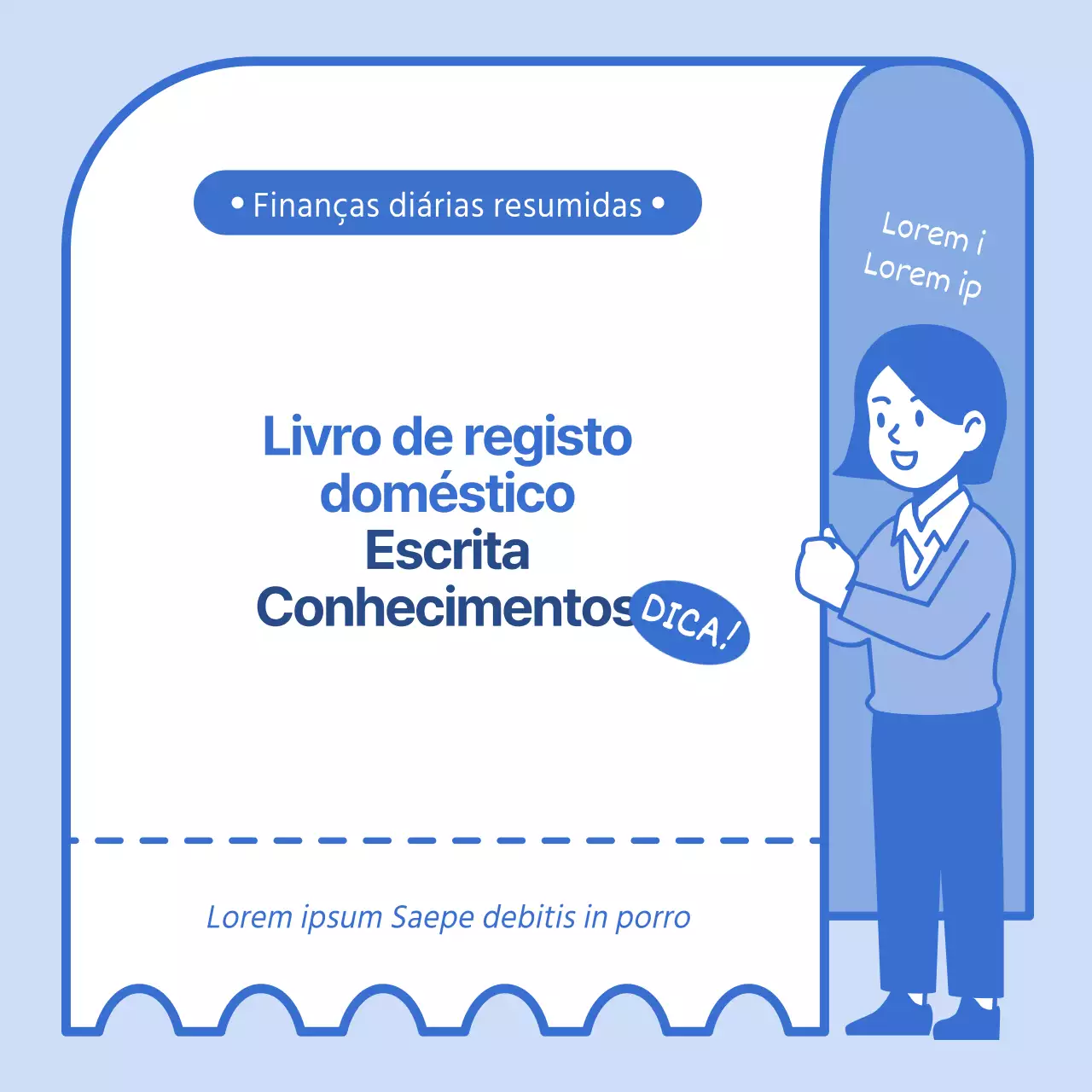 Como criar um livro de registo doméstico com um fundo ilustrativo de recibo azul