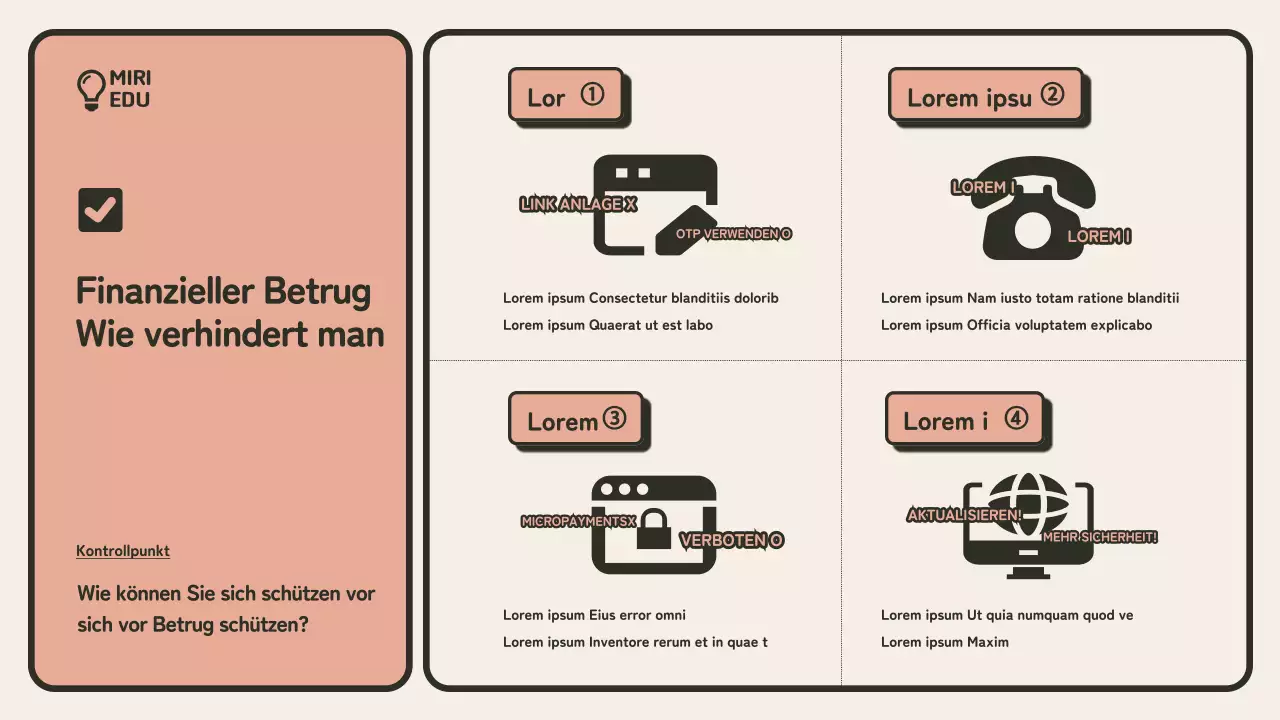  Minimalistischer beige-oranger Schulungsleitfaden zur Betrugsbekämpfung