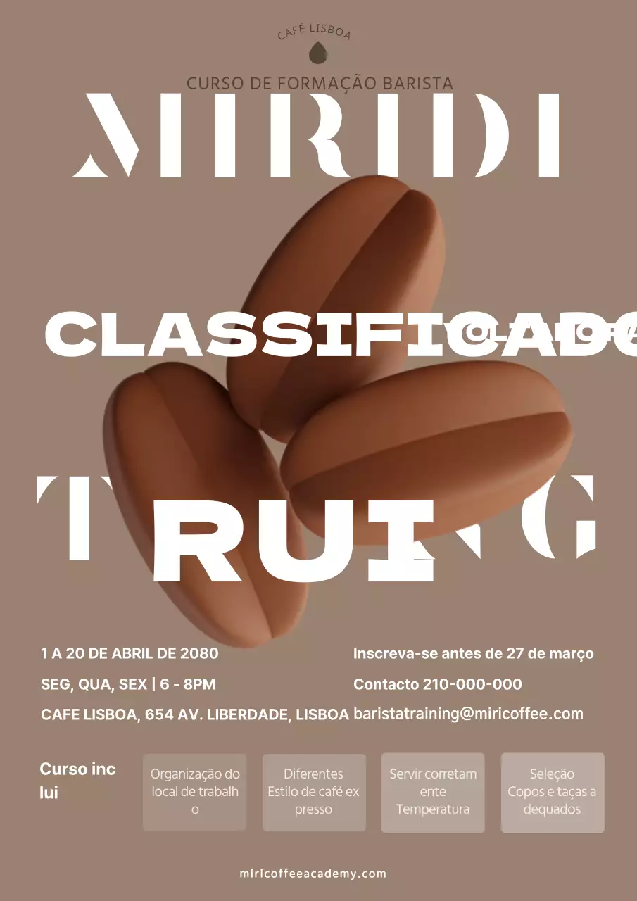 castanho quente tipografia simples curso de certificação de barista