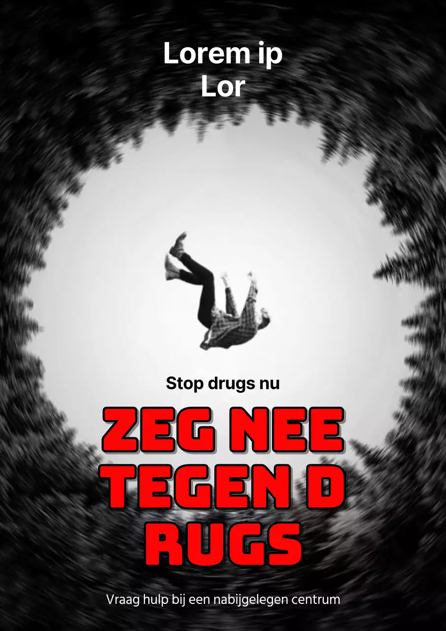 Een eenvoudige zwart-wit-rode campagneaankondiging tegen drugs