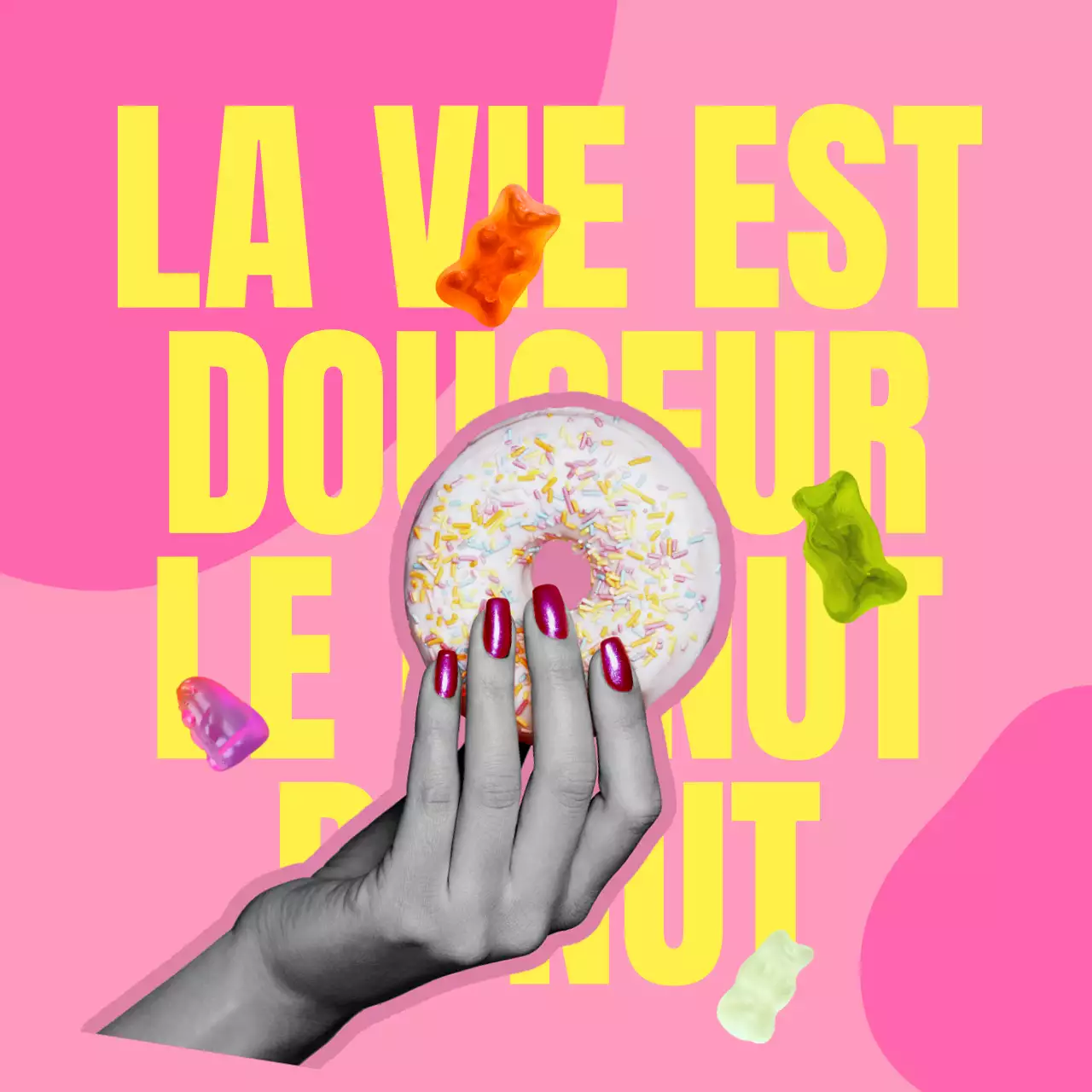 Promouvoir les beignets roses et jaunes kitsch