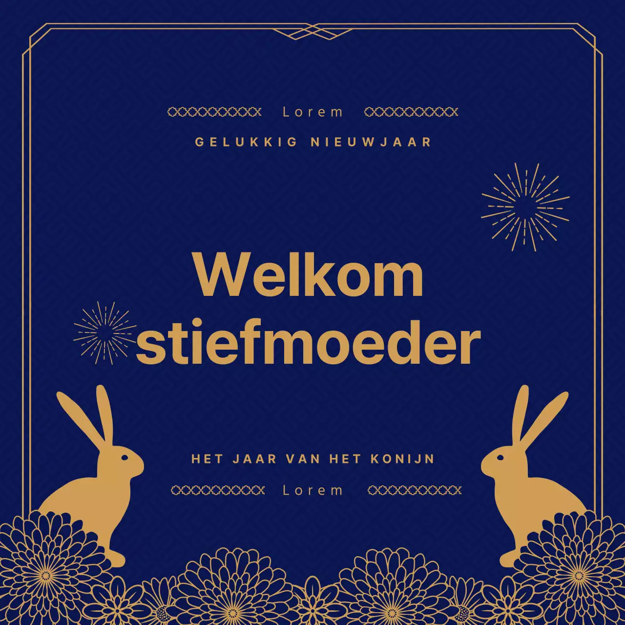 Nieuwjaarskonijn in marineblauw en goud