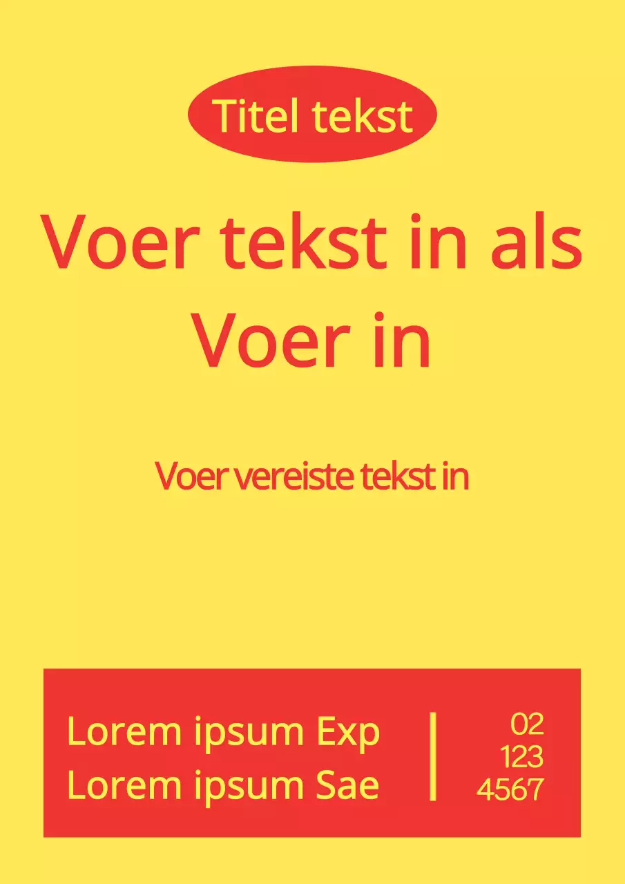 Eenvoudige winkelpui met gele en rode vormen en tekst