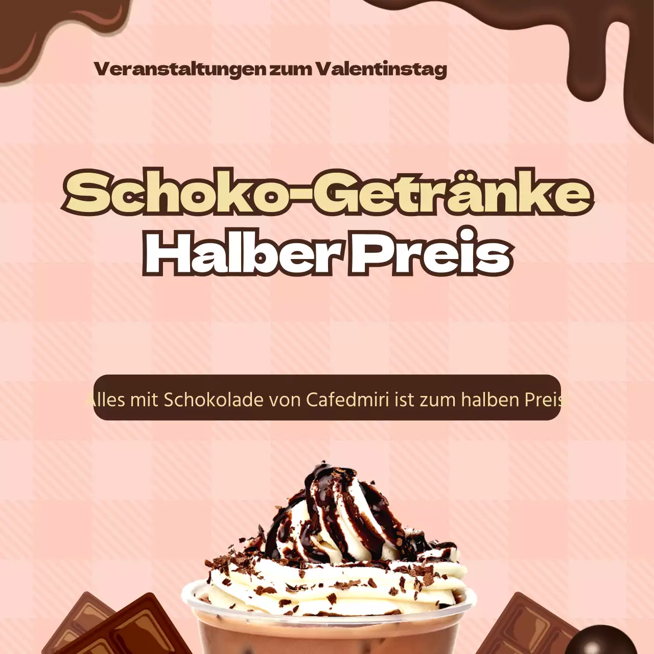 Cafe Getränk Veranstaltung Social Media Quadrat mit rosa Hintergrund