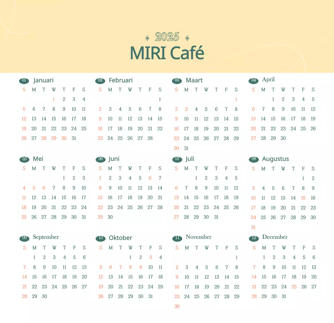 Cafékalender met aanbevelingen voor drankjes van de maand