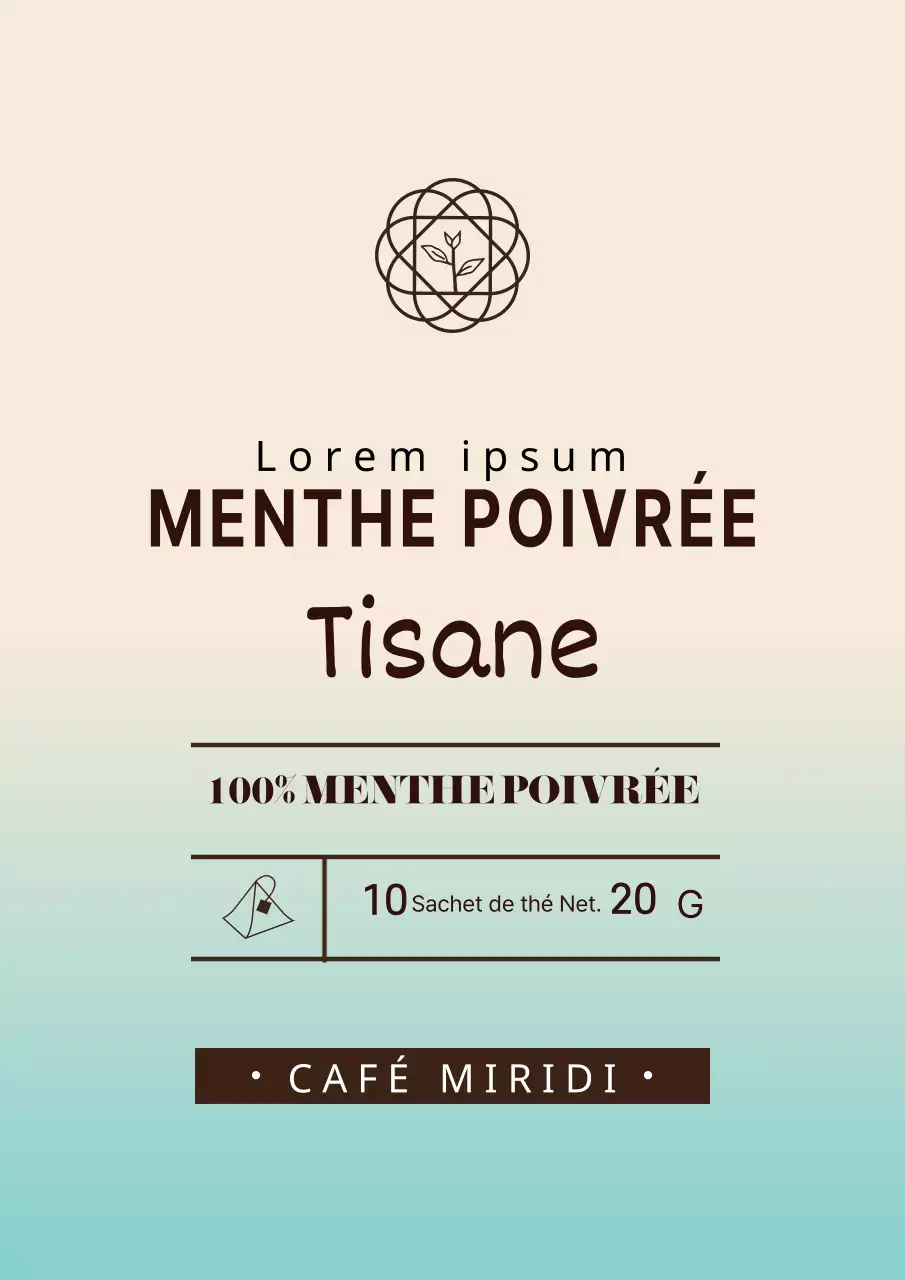 Étiquette simple de thé à la menthe poivrée dans un dégradé de bleu clair et d'ivoire