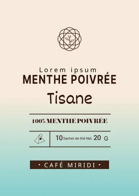 Étiquette simple de thé à la menthe poivrée dans un dégradé de bleu clair et d'ivoire