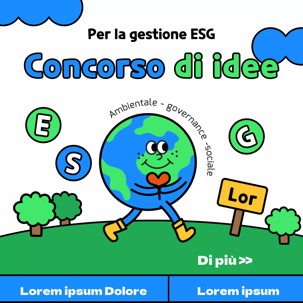 Concorso di idee ESG con un tocco kitsch in blu e verde