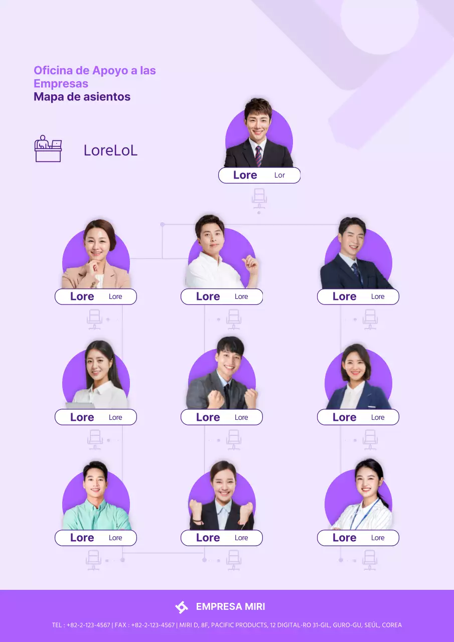 Organigrama de la empresa orientado a las personas de color púrpura