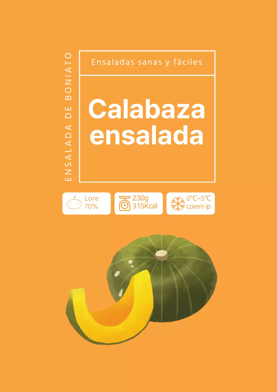Cartel de diseño sencillo de etiqueta de ensalada de calabaza en naranja