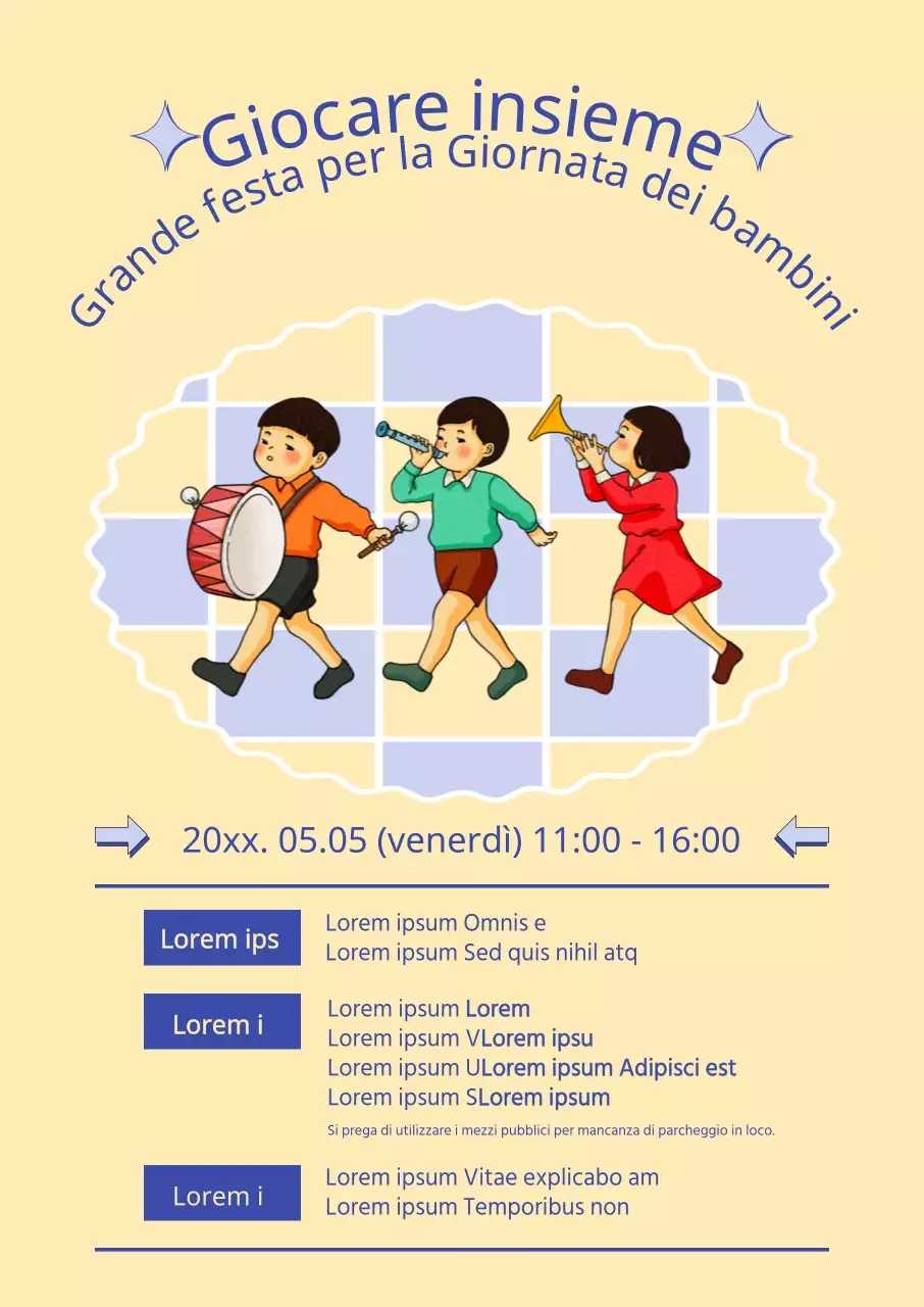 Celebrazione della Giornata dei bambini con uno sfondo giallo e un'atmosfera retrò