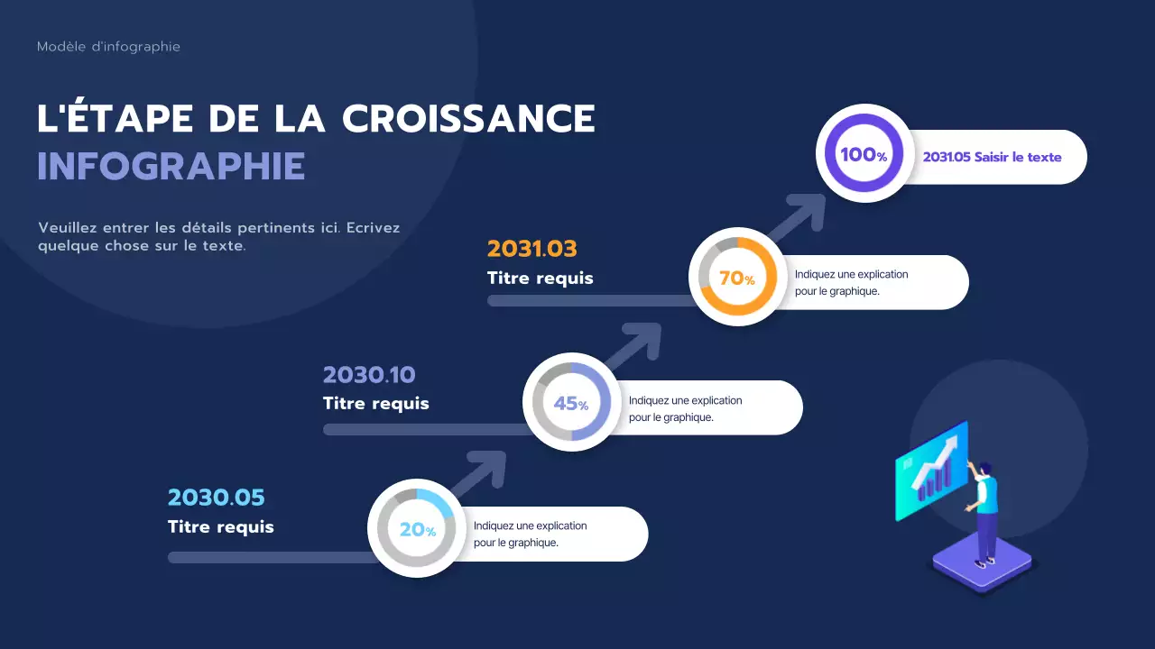 Infographie d'une courbe de croissance en escalier dans des tons bleus calmes et épurés