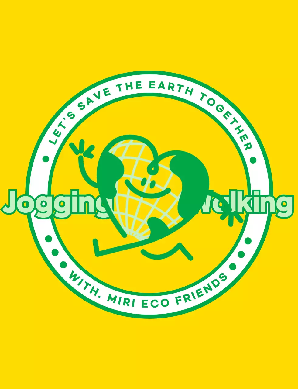 Emblem logo concept with a cute earth character in yellow and green for a global environmental campaign organization.