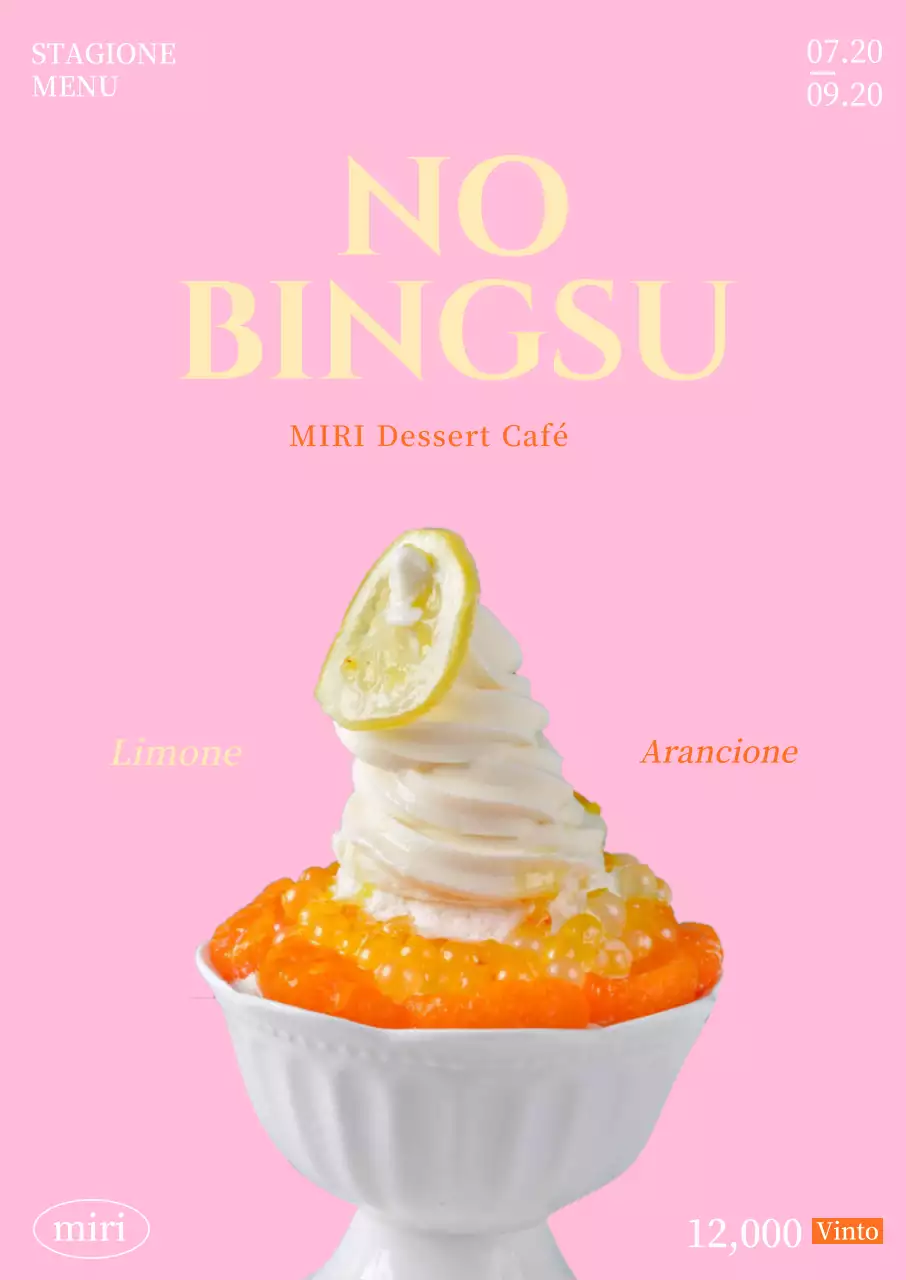 Poster del menu con un'immagine di gelato al centro di uno sfondo rosa