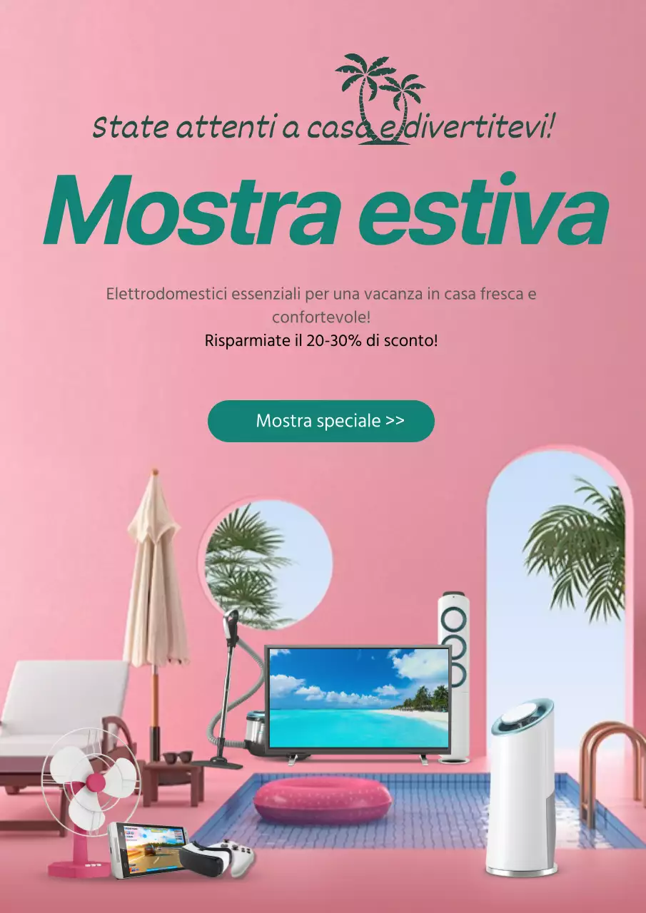 Semplice manifesto promozionale di un evento fieristico estivo in rosa e verde
