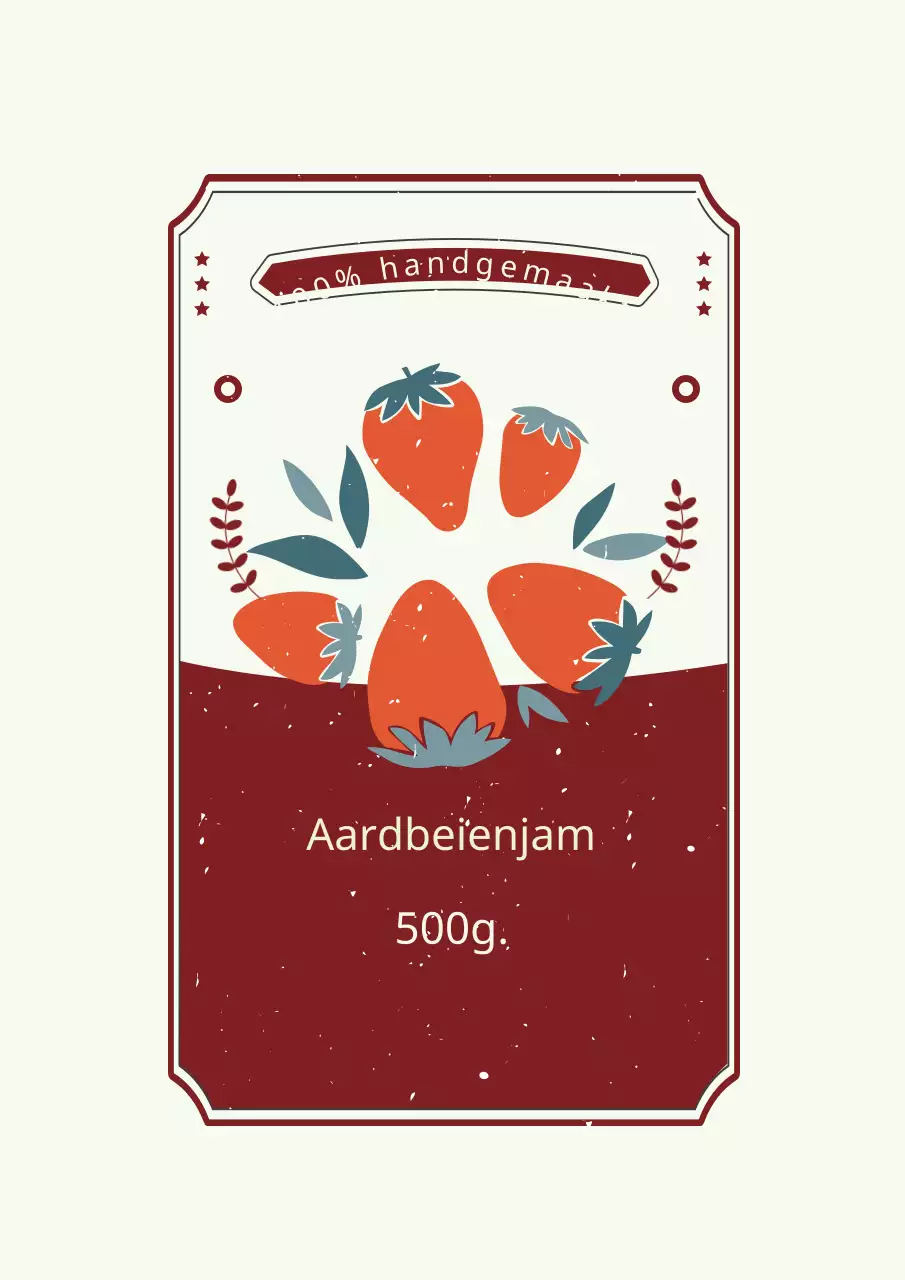 Vintage poster met aardbeienjam-etiket in rood