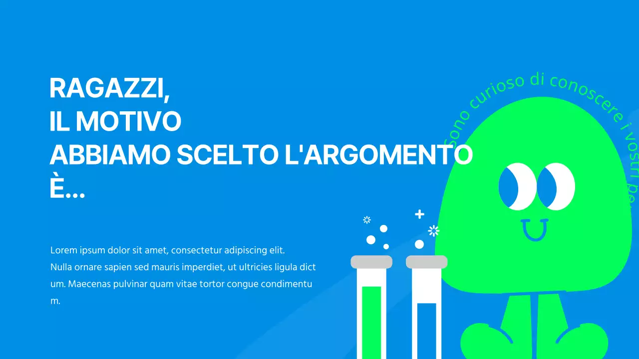 Relazione sull'esperimento scientifico di un personaggio carino in blu e verde lime