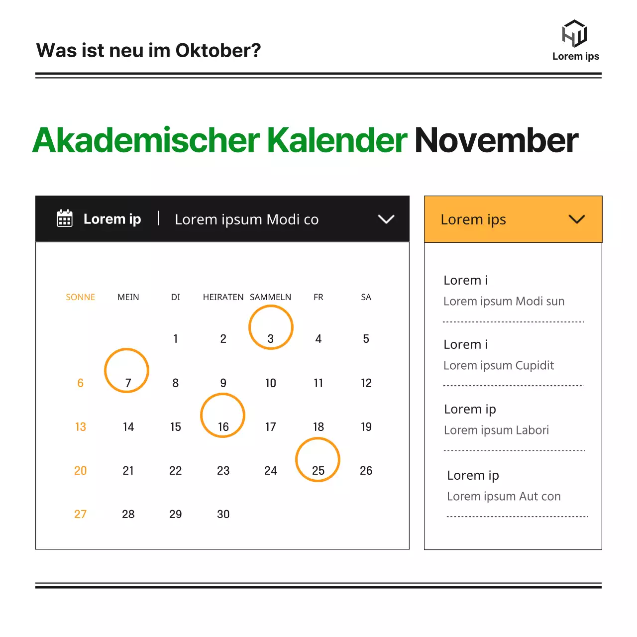 Ein monatlicher Newsletter der Bachelor-Abteilung einer Universität mit einem niedlichen, übersichtlichen und einfachen Blog in Grün und Orange und monotonen Illustrationen von Notion.