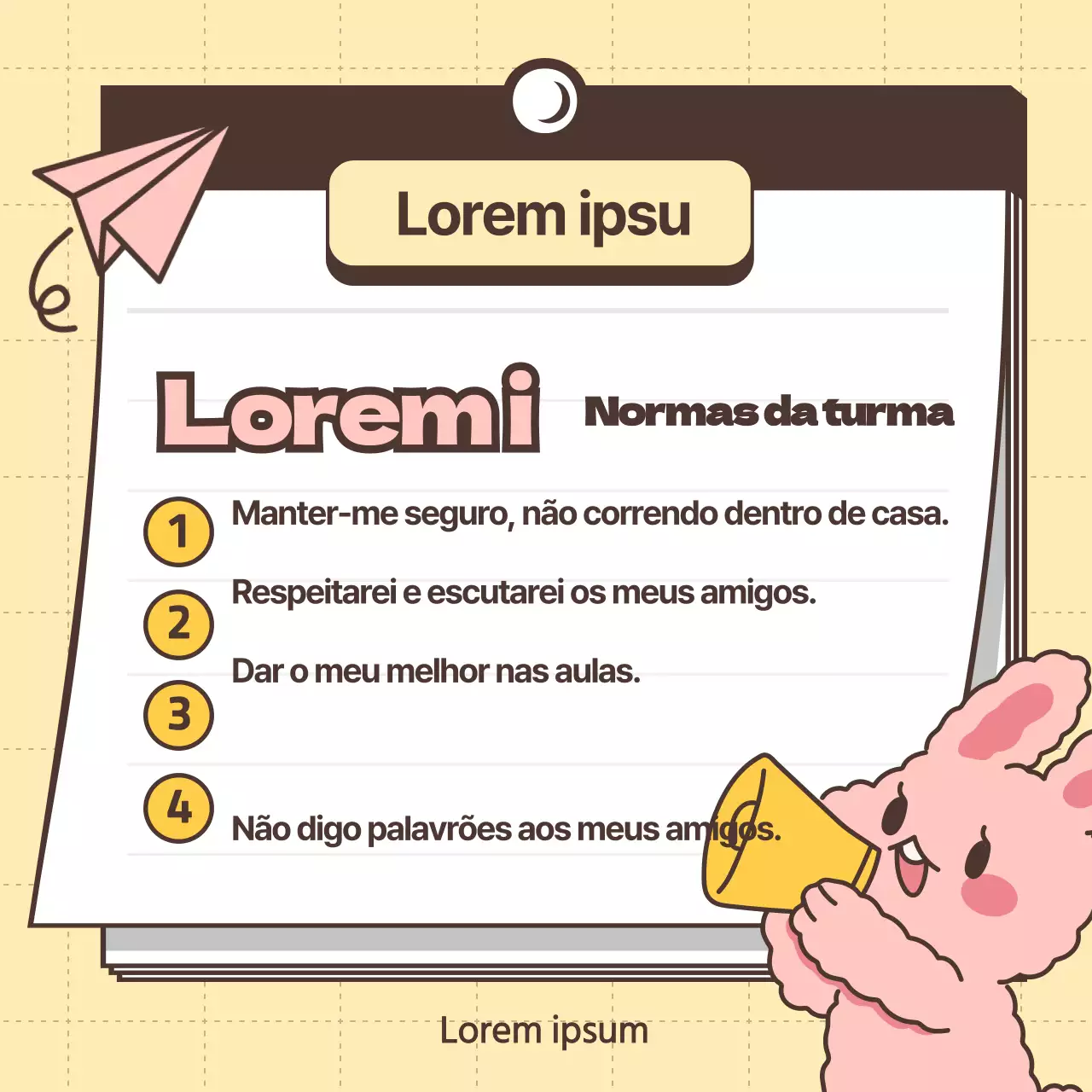 Personagem insuflável amarelo Regras da sala de aula