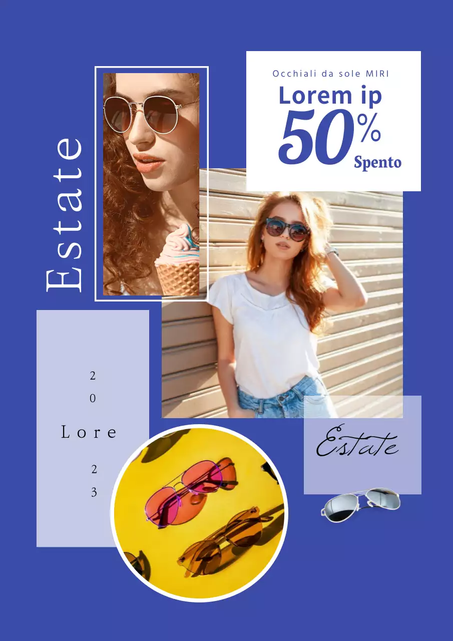 Volantino promozionale estivo elegante del marchio in blu