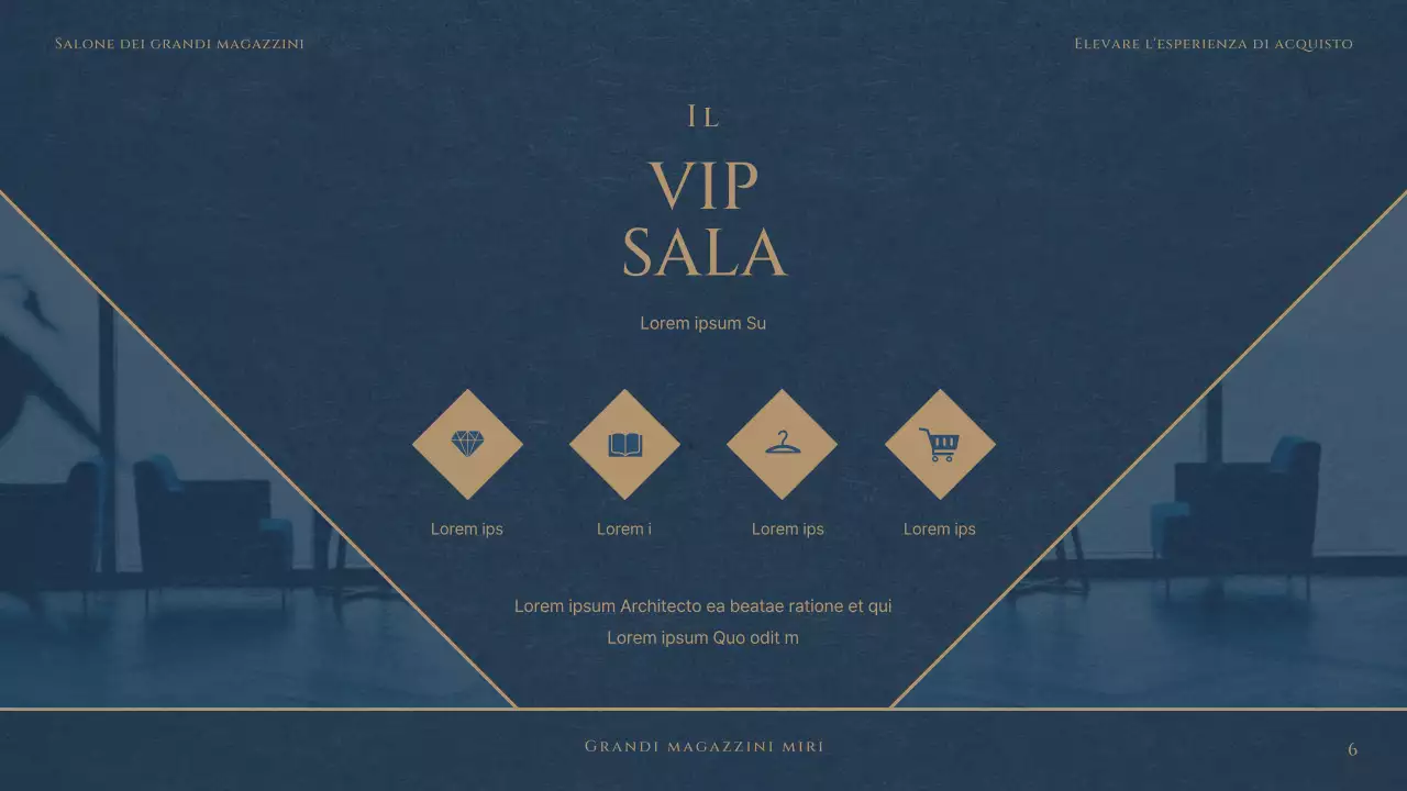 Un lussuoso club VIP di grandi magazzini in rosso e blu marino