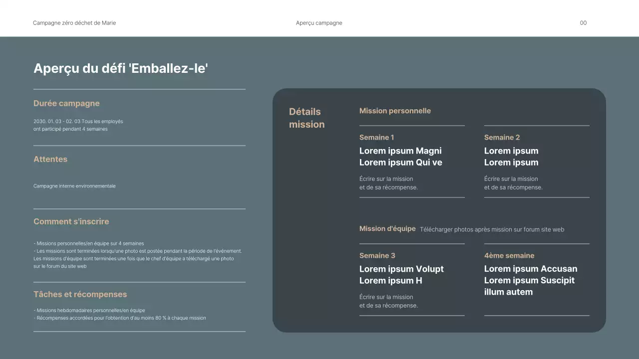 Présentation d'une campagne environnementale interne dans des tons verts apaisants
