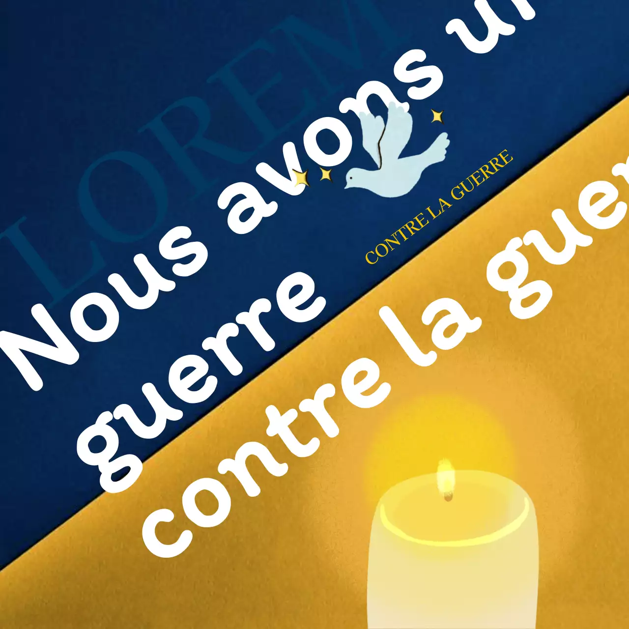 Message anti-guerre sur le thème des bougies bleues et jaunes Social MediaSquare