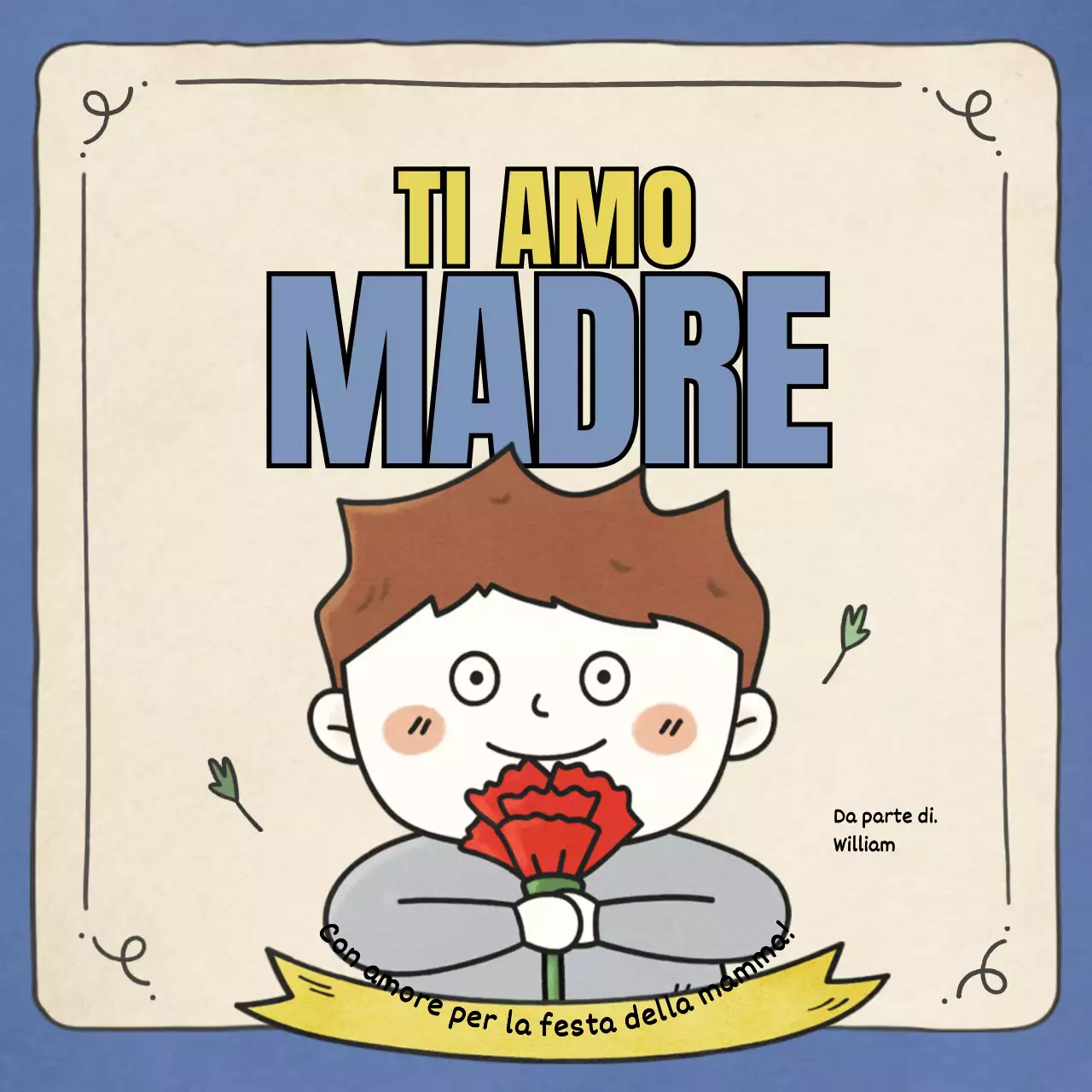 Auguri illustrati d'epoca per la festa della mamma in giallo e blu
